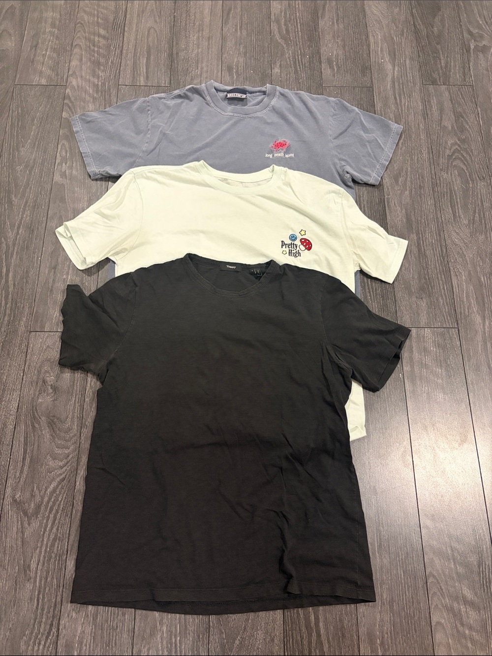 Men's Short Sleeve T-Shirt Trio in Black, Cream, and Light Blue Size Lg